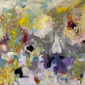 Abstract painting with a variety of colors and textures. Yellows, purples grays and crimsons